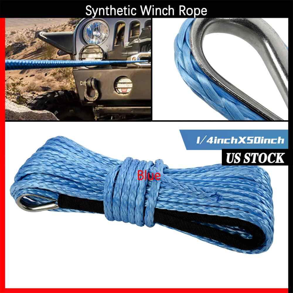 1/4" x 50' Synthetic Winch Line Cable Rope 15m Synthetic Fiber For UTV ATV US