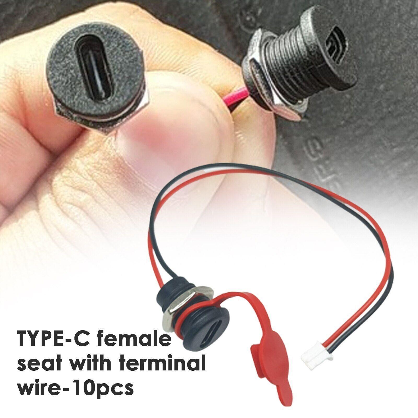 10pcs USB Connector Type-C Waterproof With Nut Locking Female Charging JACK