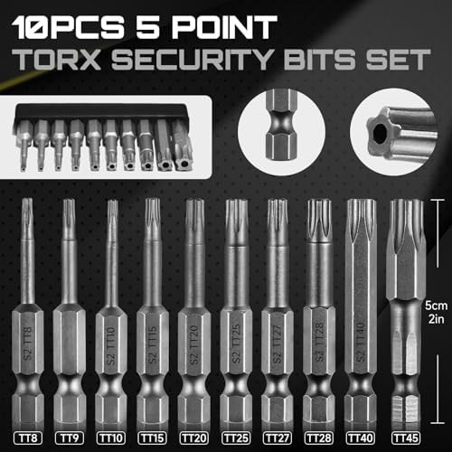 5 Point Torx Plus Bit Set 10pcs Tamper-Proof Security Bits Safety Torx Bit Set S
