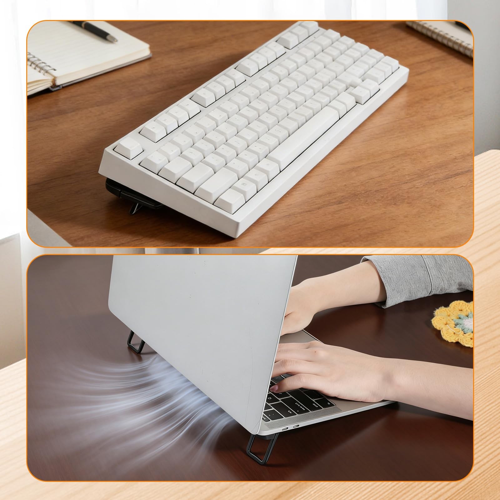 Portable Keyboard Riser Mini Foldable Laptop Stand Adjustable Feet Black 2PCS