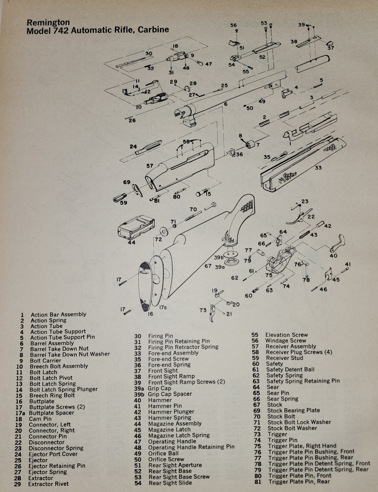 Remington Rifle Carbine Gun Picture Page Info Diagram Sheet Original Vintage