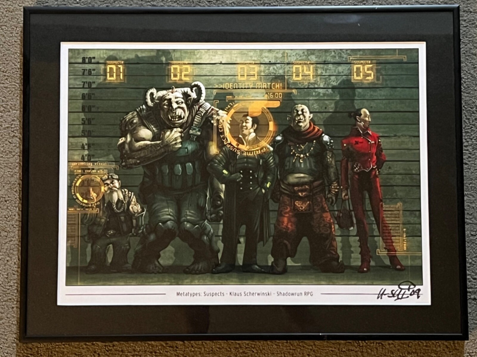 Shadowrun RPG Metatypes Suspects Framed Picture Signed By Klaus Scherwinski