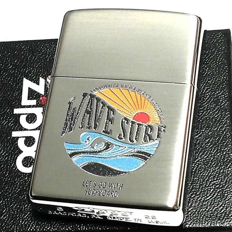 Zippo Oil Lighter Surfing Sunrise Silver Brass Regular  Case Japan