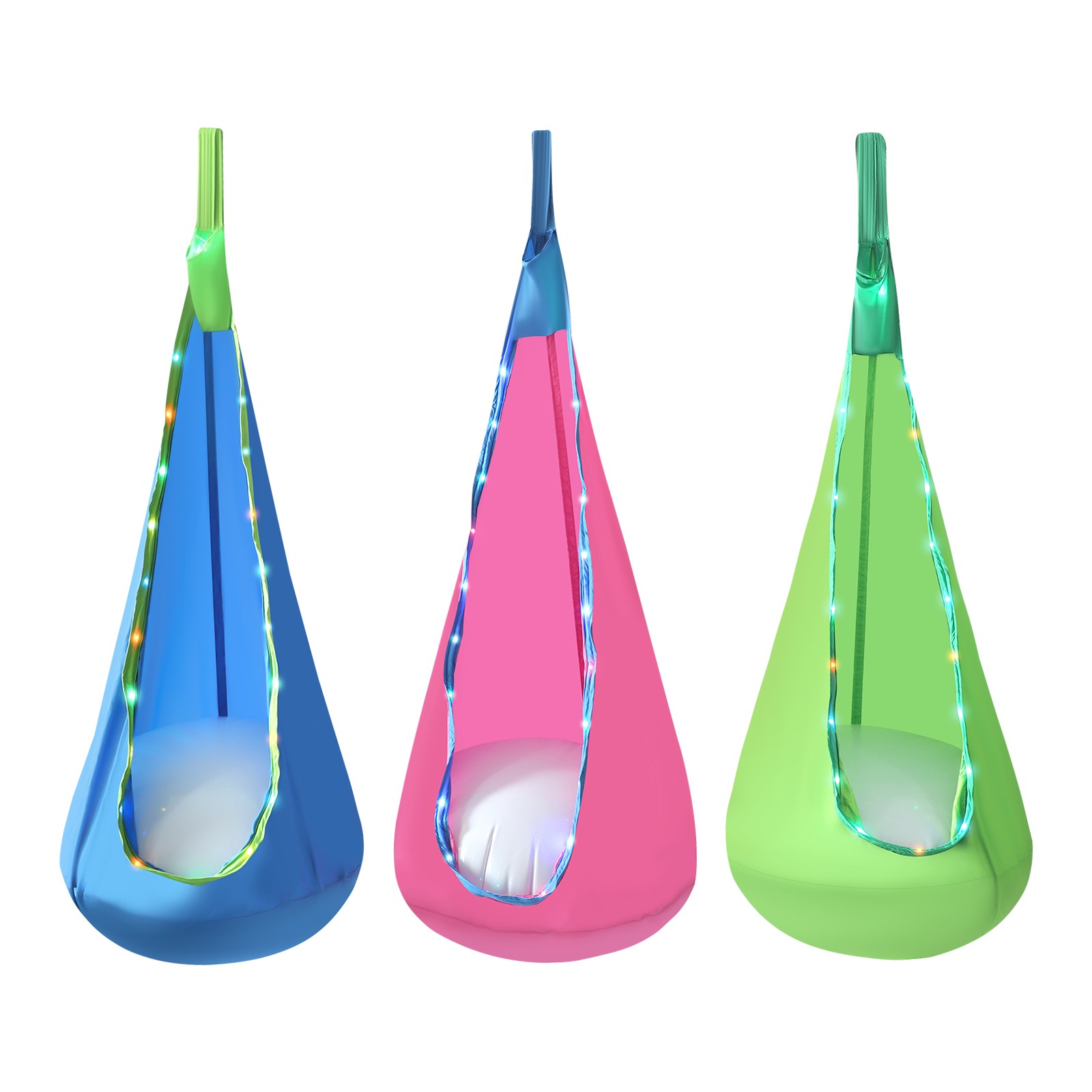 3pcs Light Up Kids Pod Swing Seat Swing Chair for Kids Indoor & Outdoor Remote