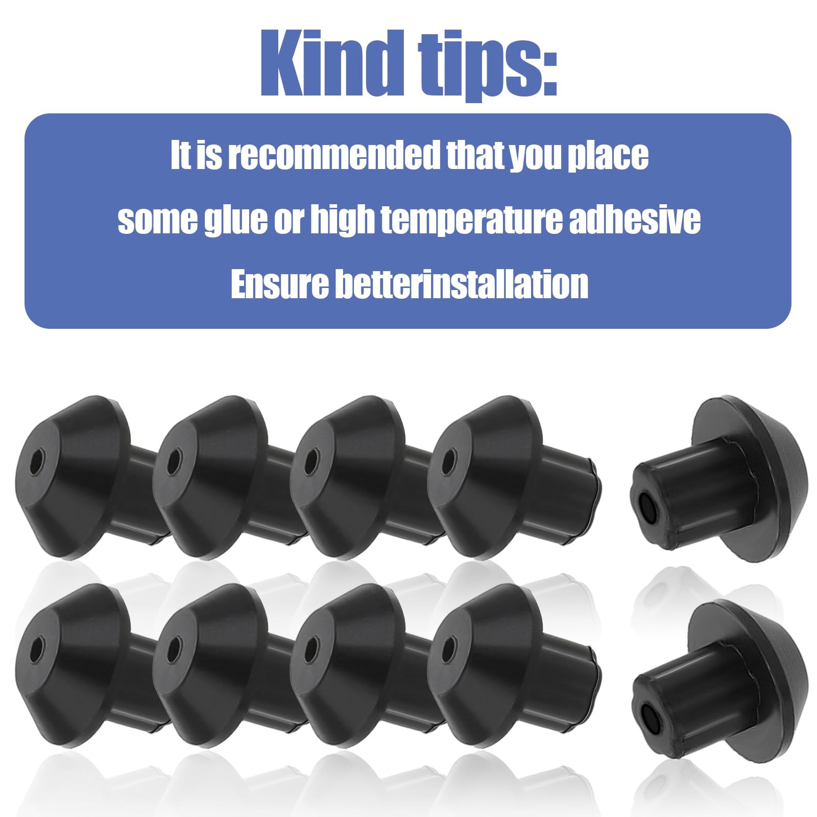 20 Pack 3/16" Hole WB2K101 Heat Resistant Rubber Feet for Stove Top, Black