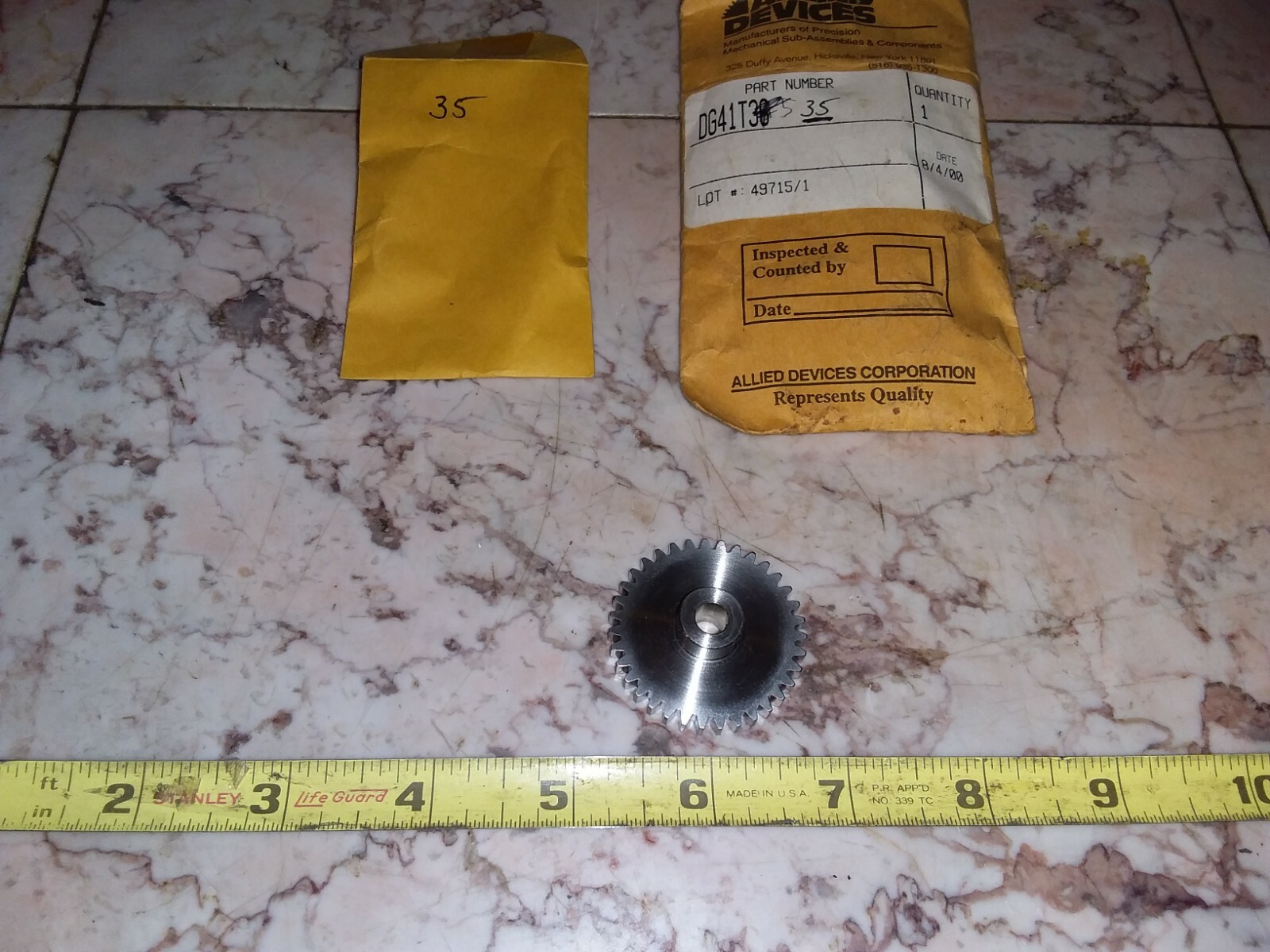 Allied Devices Prestion gear DG41T35 1.542 DIA,,1/4 SHAFT NEW