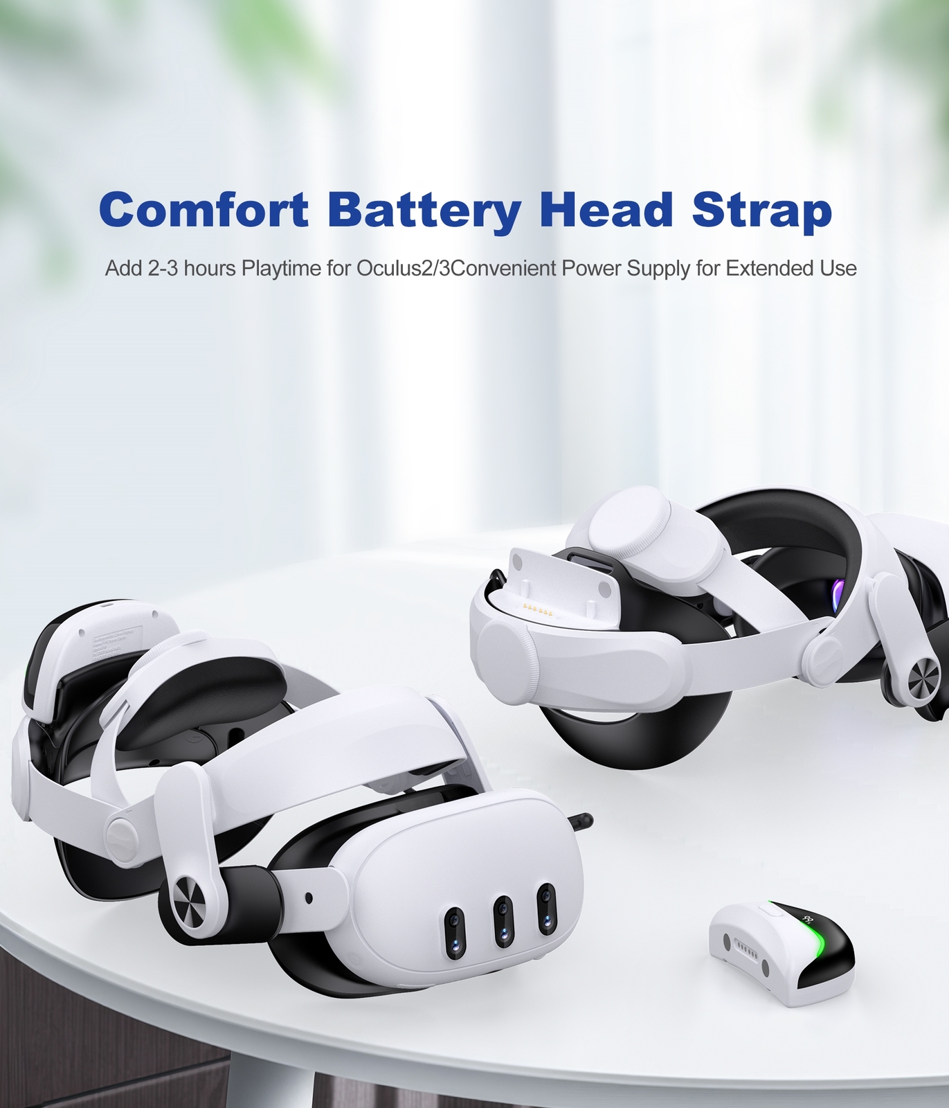 Comfort Battery Head Strap for Quest 2/3, Hot-Swappable Battery Pack LED Display