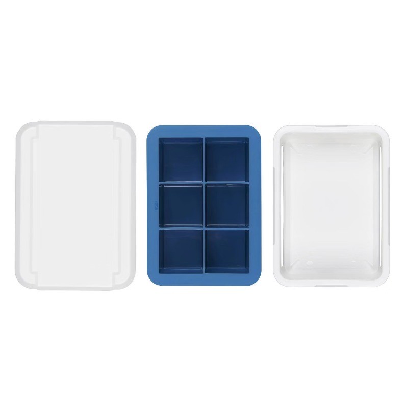 Covered Ice Cube Tray Large Cubes: Silicone&Plastic, 6 Cavities, Dishwasher-Safe