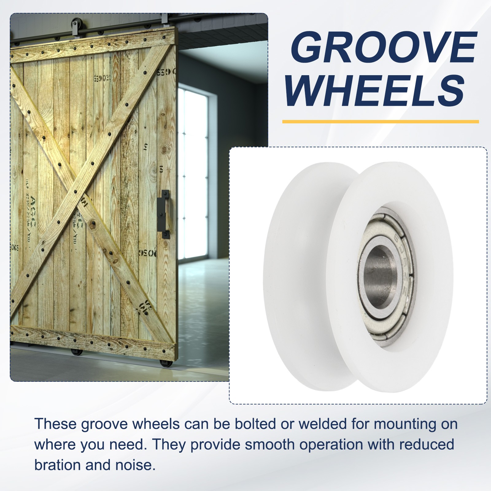 U Groove Ball Bearing Roller, 6 x 24 x 9mm Guide Wheel, White Pack of 4