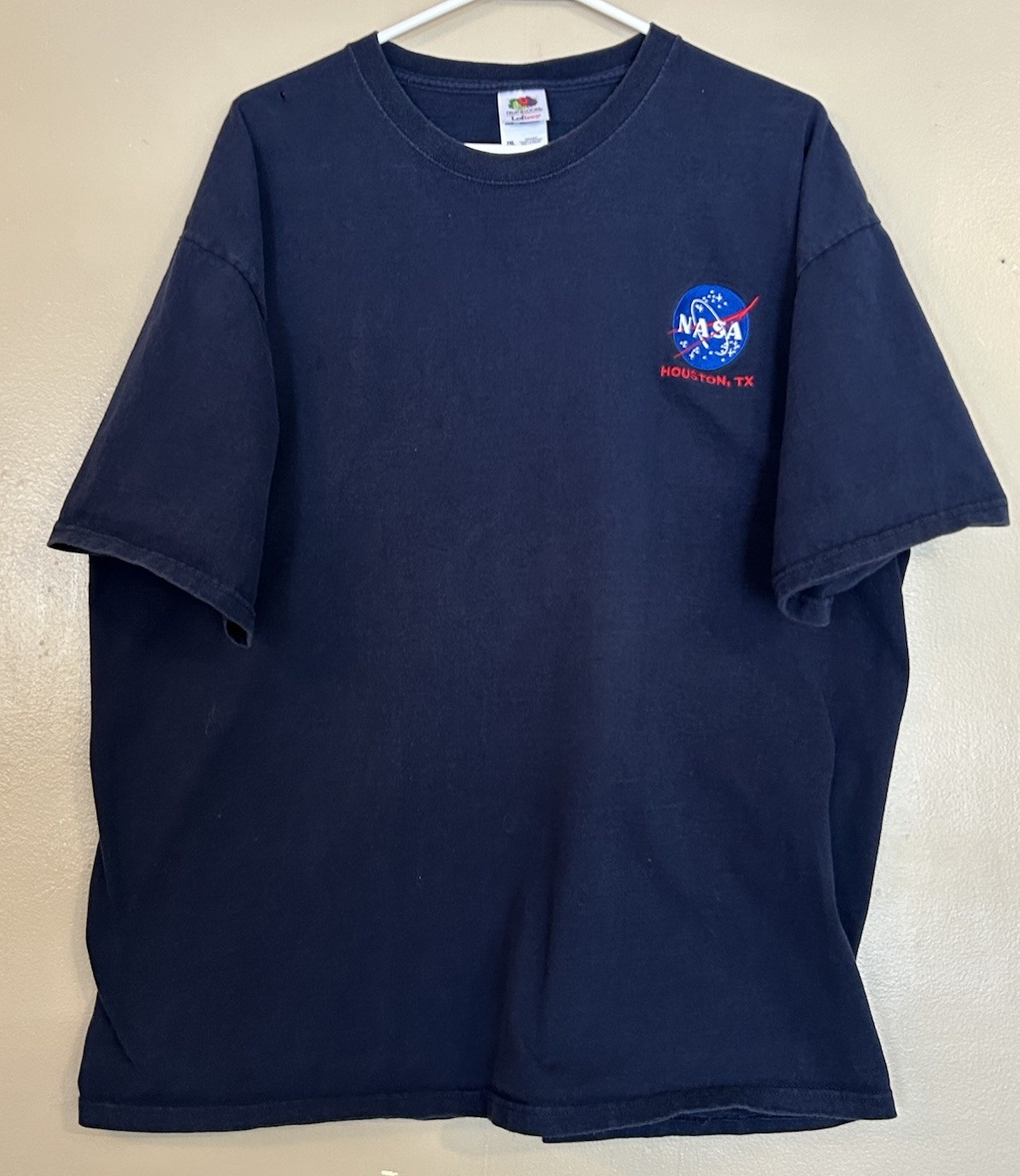 NASA HOUSTON TEXAS Blue Fruit Of The Loom T-Shirt S-2X Embroidered Meatball Logo