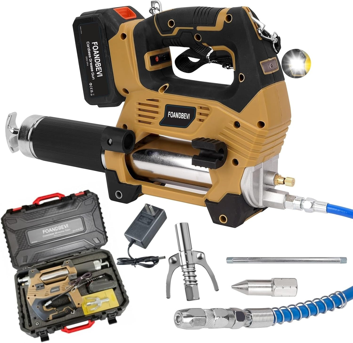 Cordless Grease Gun with Battery & Case, 10000PSI Battery-Powered Electric Greas