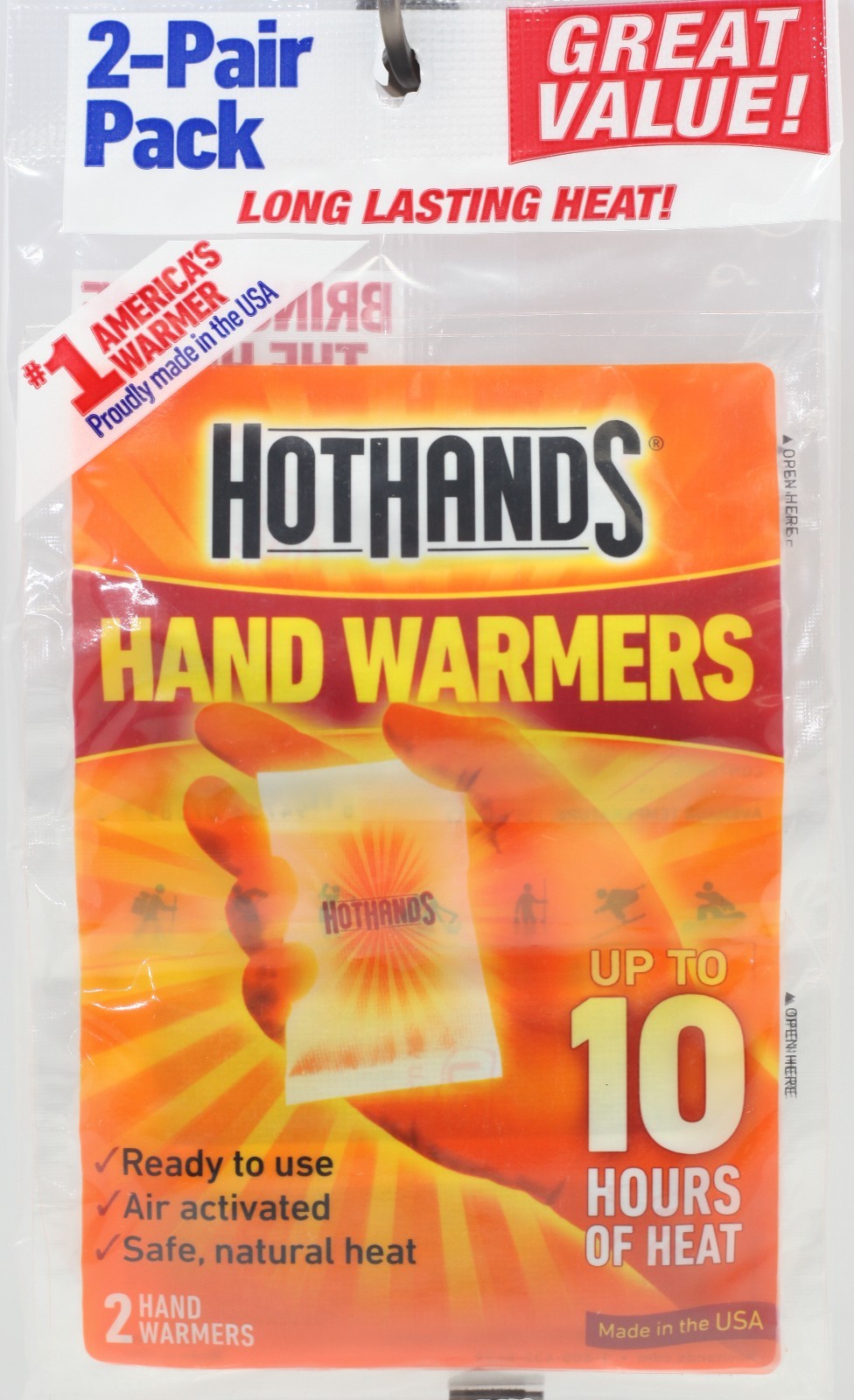 Hot Hands Hand Warmers Up To 10 Hours Of Heat 2-Pair Pack Long Lasting Heat