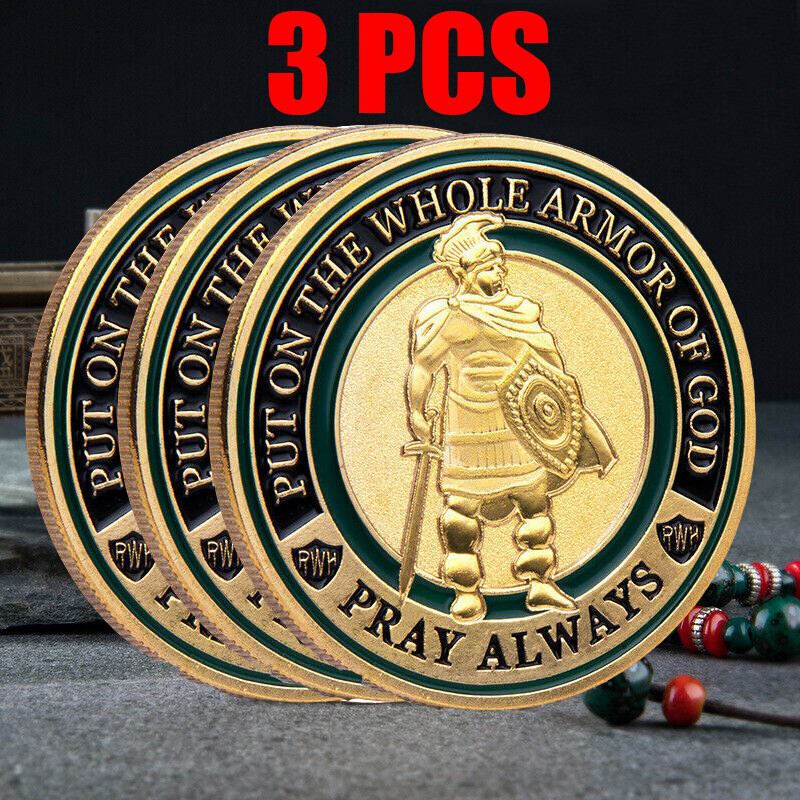 3Pcs Put On the Whole Armor Of God Commemorative Collection Challenge Coins Gift