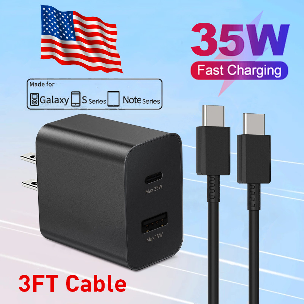 35W PD Power Adapter Duo Wall Charger &Cables For Samsung S24 S23 S22 S21 S20 S8