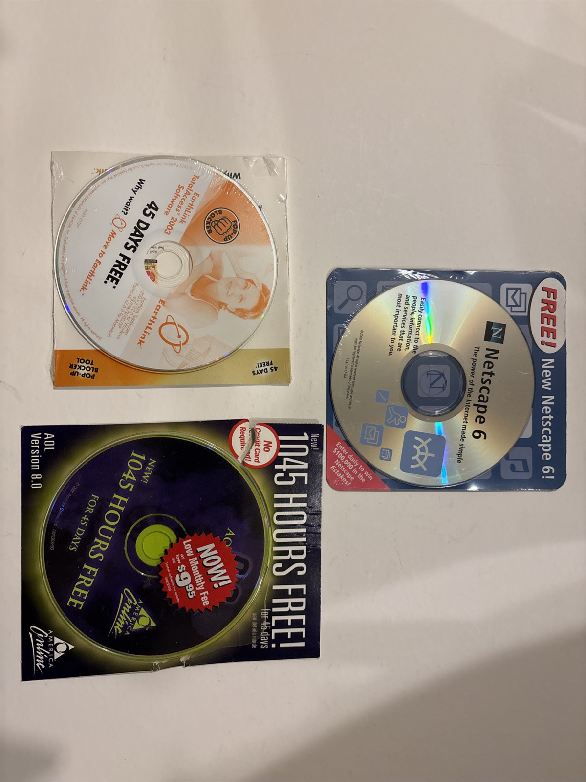 AOL, Netscape 6 & Earthlink Internet Svc Install CD Discs Vtg Software PC Window