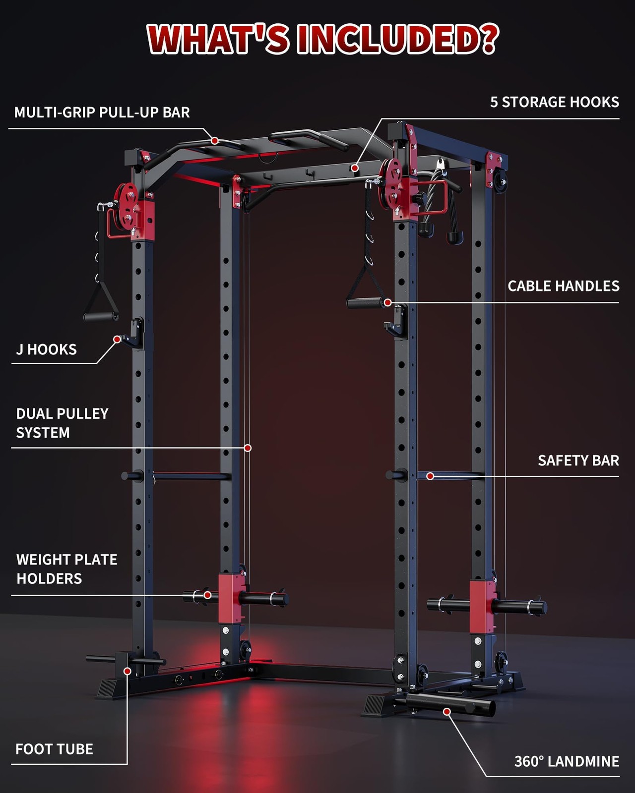 Power Cage Power Rack with LAT Pull Down & Cable Crossover Workout for Home Gym