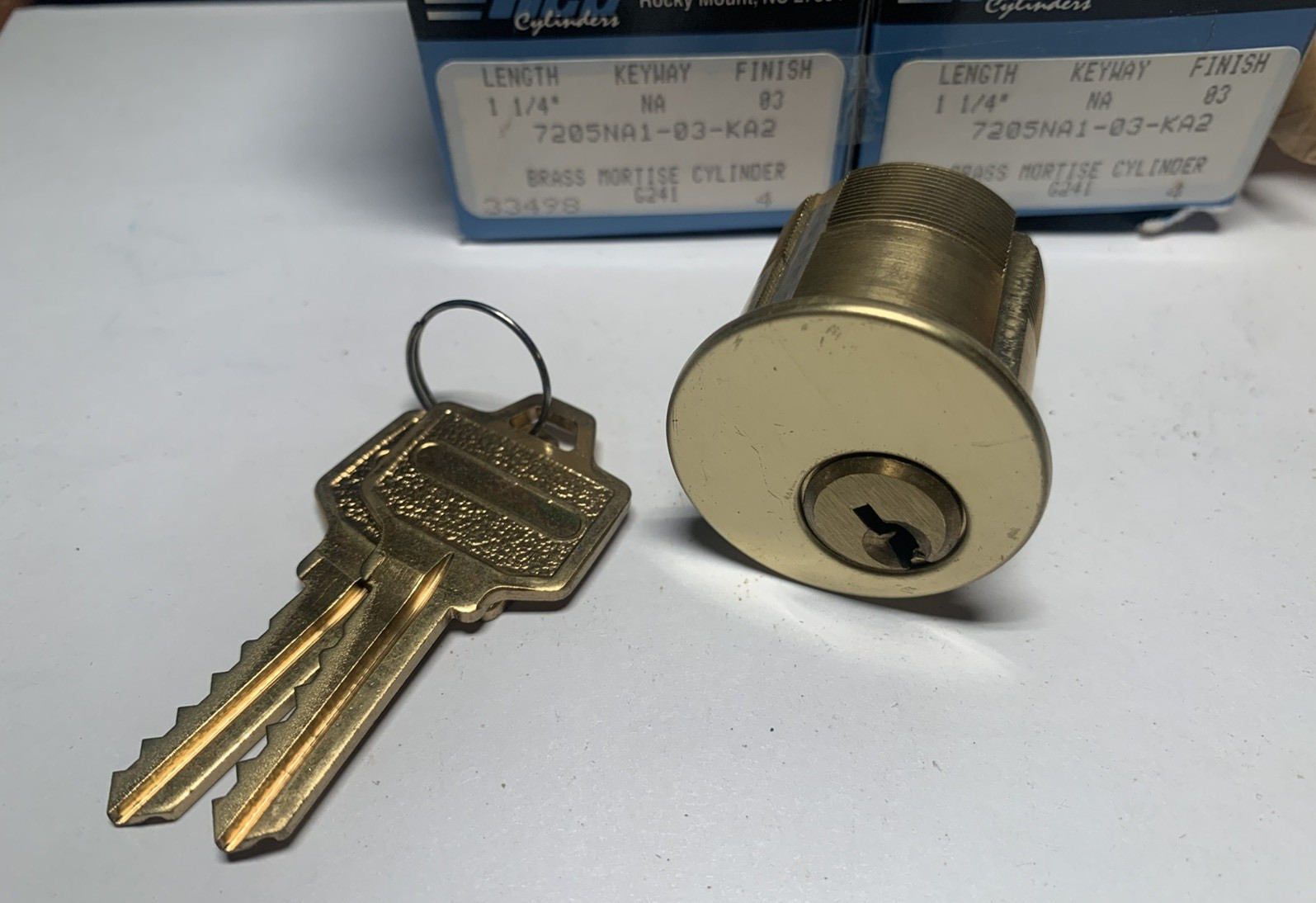 ( 2 PACK) Kaba Ilco 1-1/4" Brass Mortise Cylinder 7205NA1-03-KA2  LOT OF 2