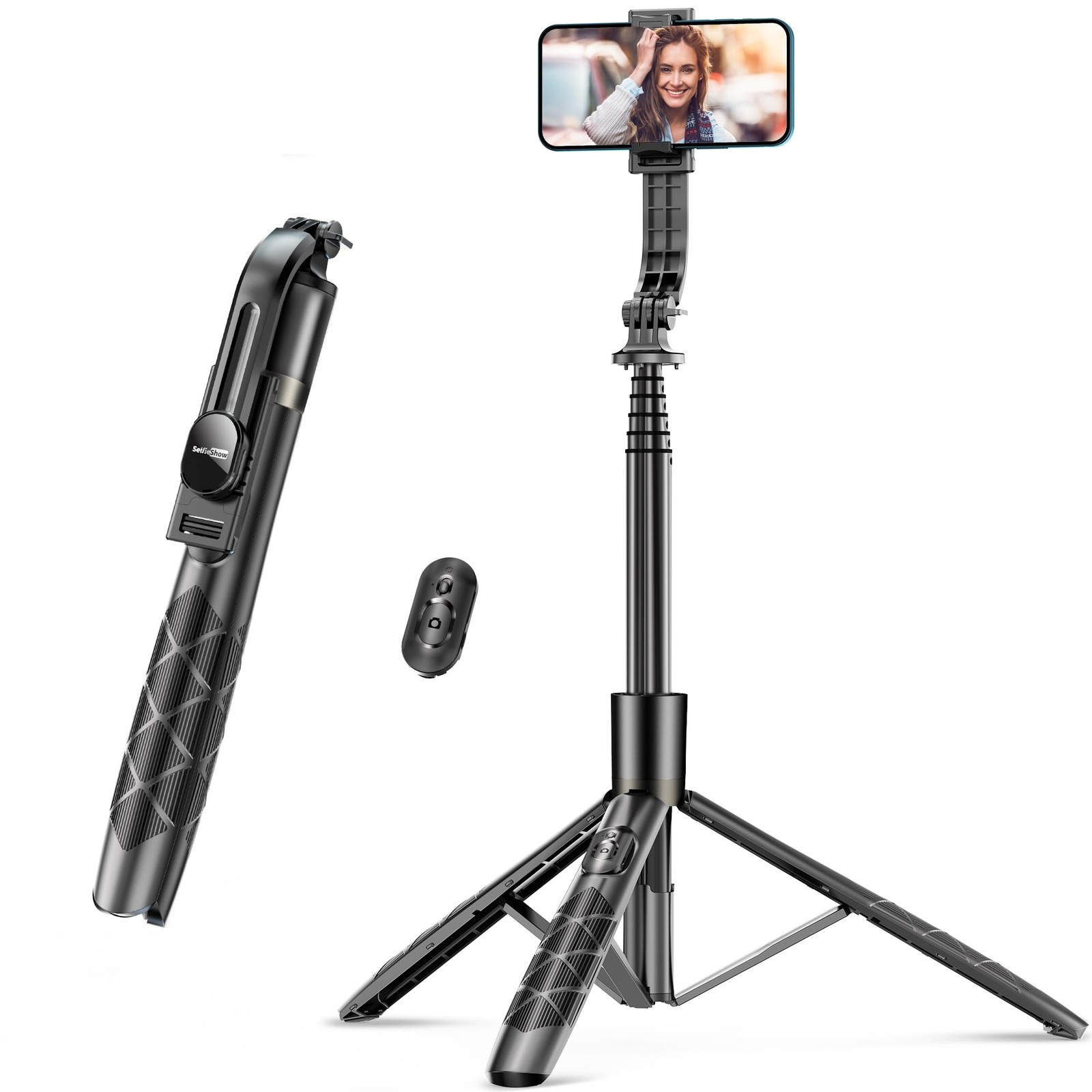 62" Aluminum Alloy Selfie Stick Phone Tripod with Wireless Remote Black