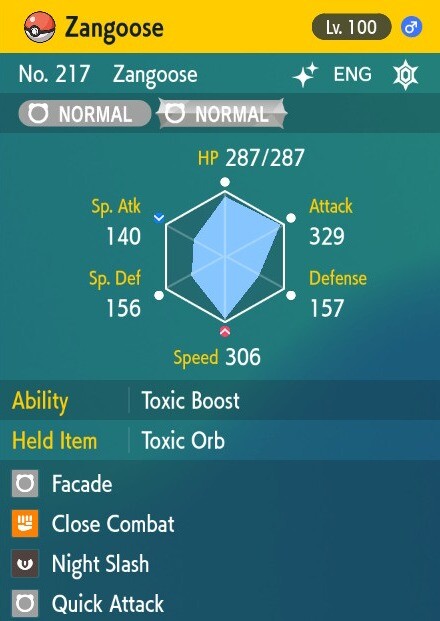 Pokemon Scarlet and Violet 6iv Shiny Max EV Zangoose