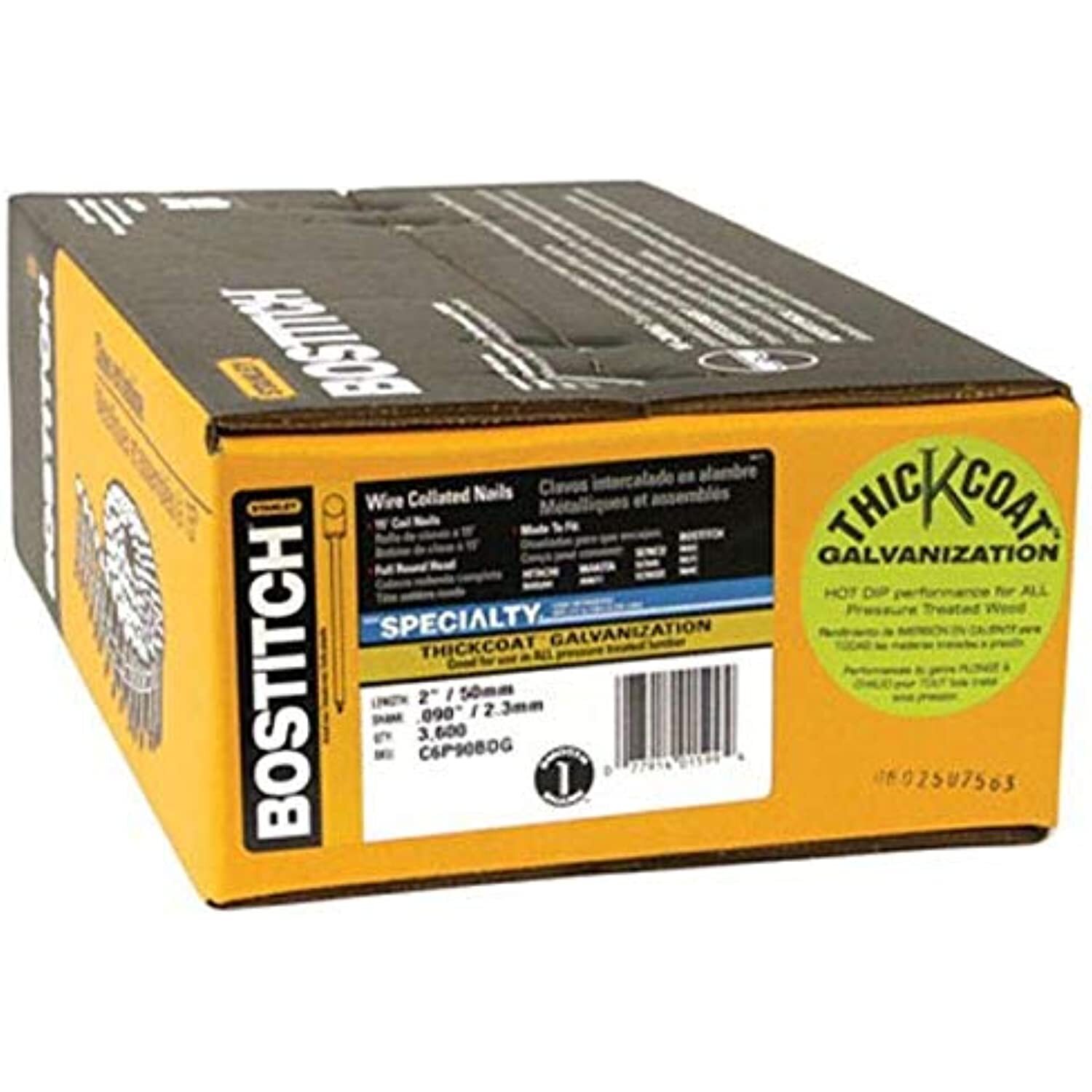 Bostitch C6P90BDG Thickcoat Round Head 2-Inch by .090-Inch 15 Degree Coil