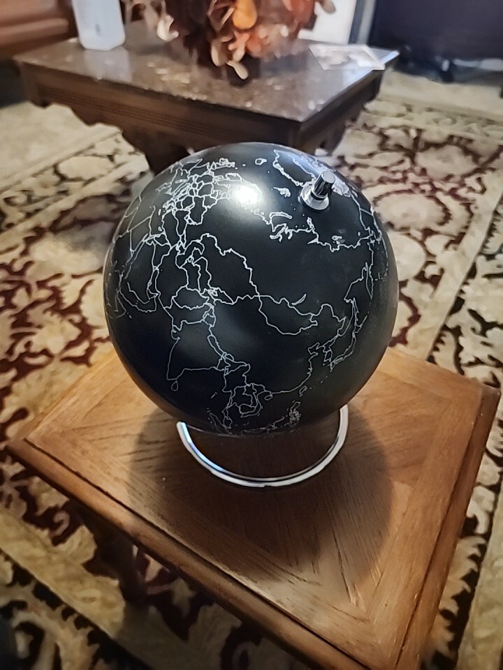 Black Out World Round Globe Mid Century Modern Metal Base Earth Desk Shelf