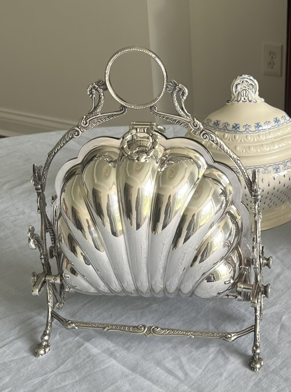 Antique Edwardian Silver Plate Biscuit Warmer Made in England Bridgerton Peacock
