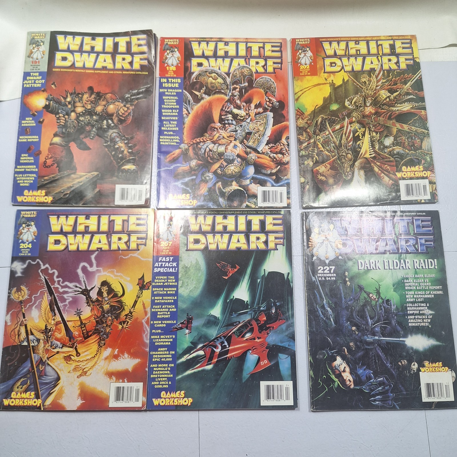 (6)White Dwarf Magazine Lot Vintage 191 198 202 204 207 227