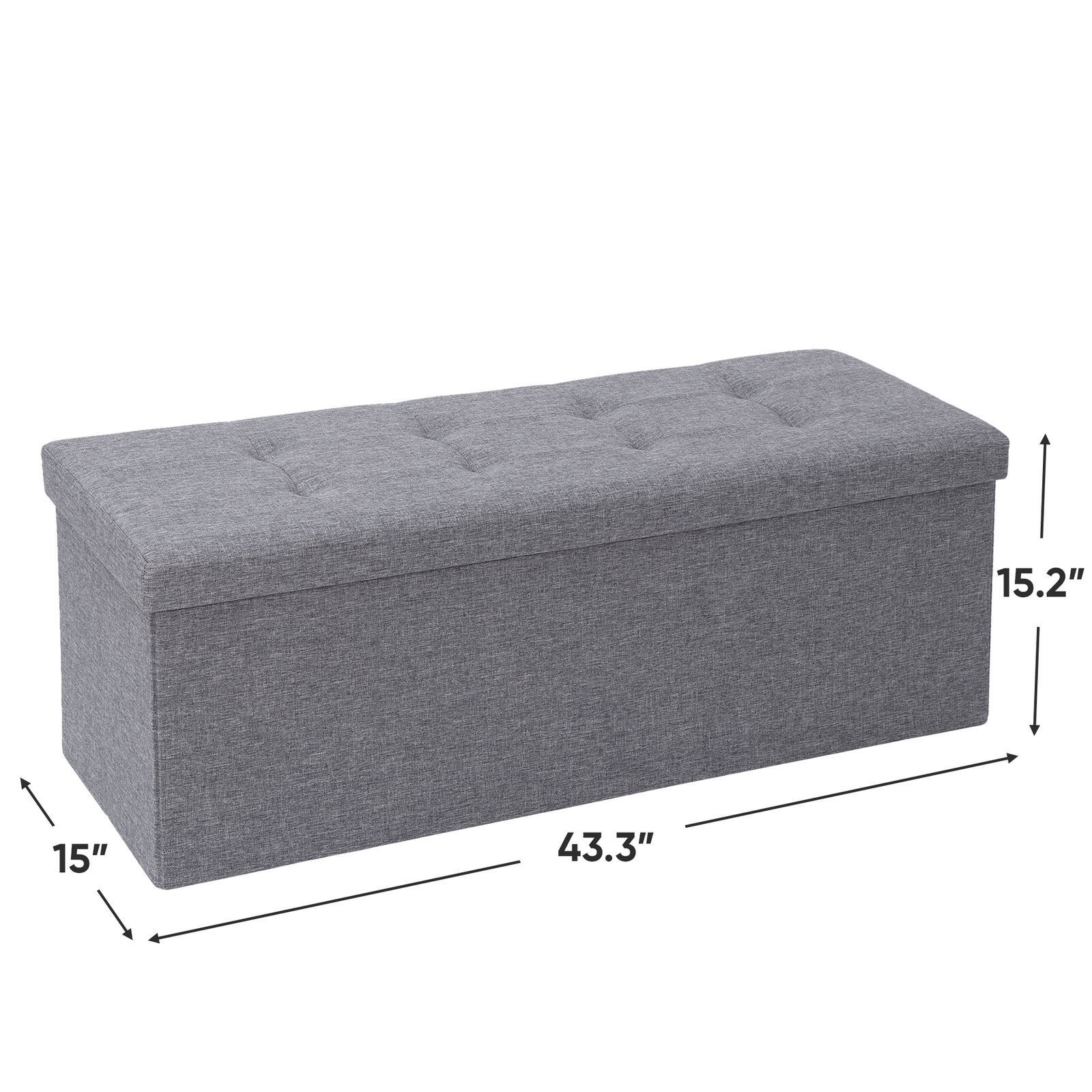43"Storage Bench Chest Food Stool 8 Stitching Grey Footstools Ottoman Bench