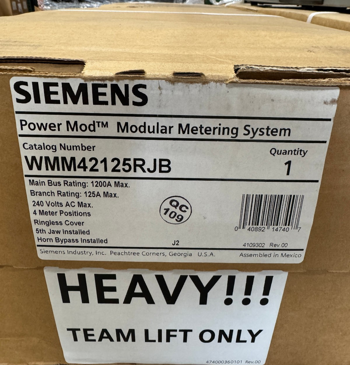 Siemens WMM42125RJB Modular Metering System Ringless 4-Stack 125A Each 240V New