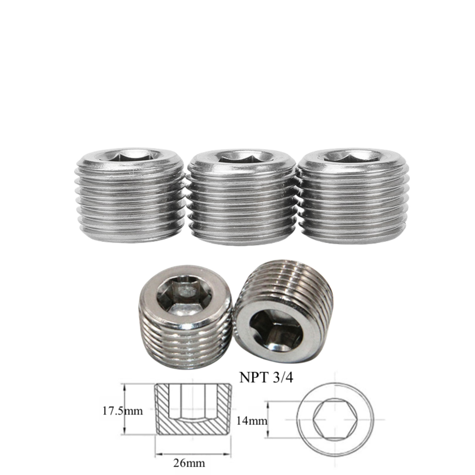 5pcs Stainless Steel Hex Head Thread Socket Pipe Plug 3/4" NPT Plugs USA STOCK