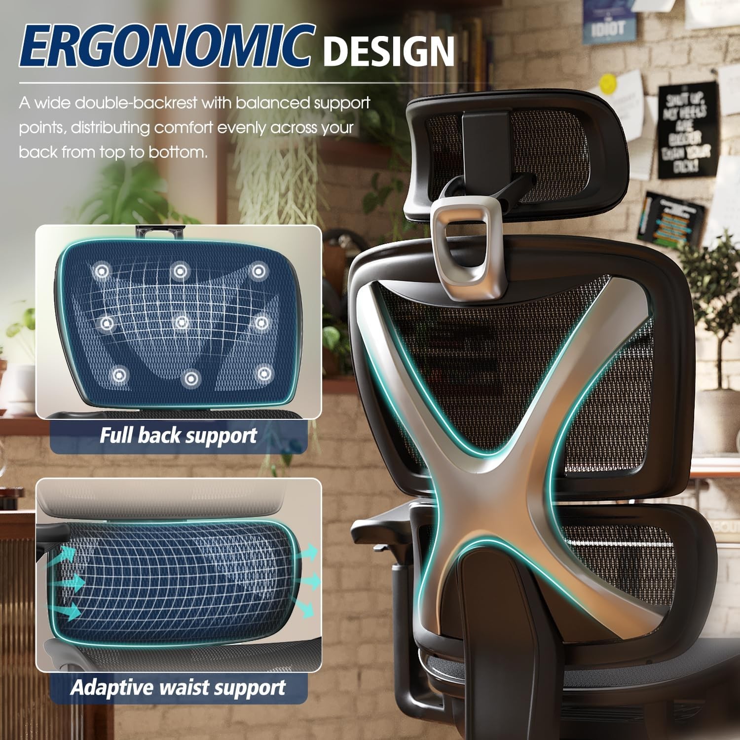 Ergonomic Office Chair,3D armrest - 215° Rotation, 350LBS for Work Gaming