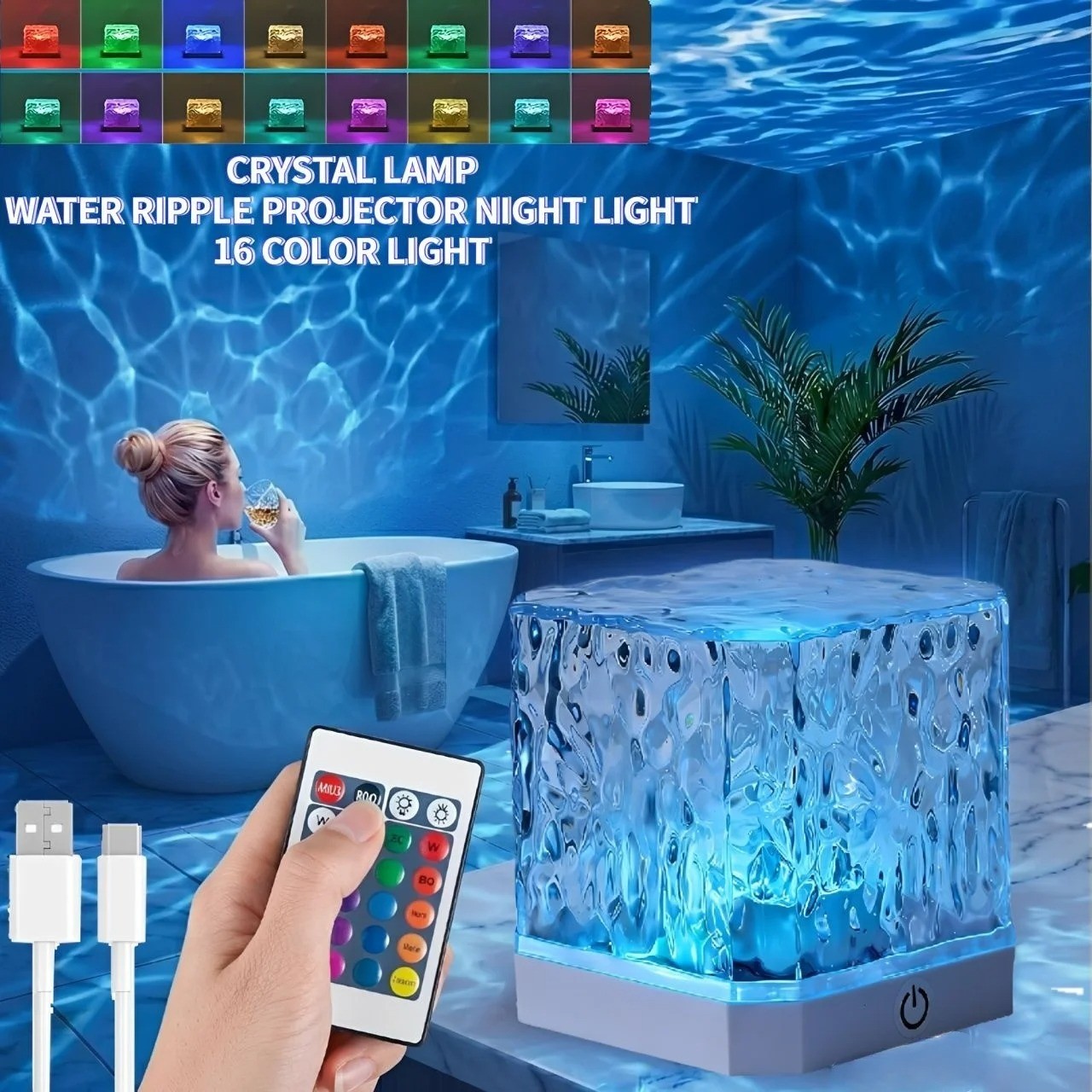 Ocean Wave LED Projector Light RGB Night Lamp 16 Colors USB Remote Decor