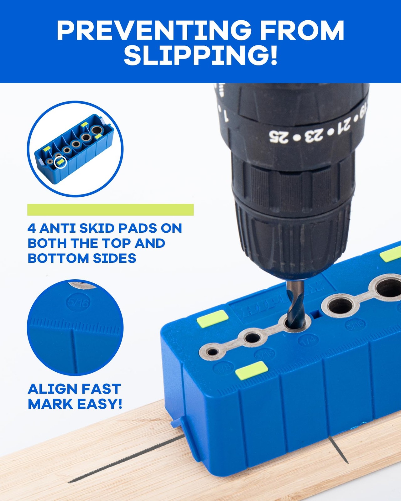 Drill Block Guide Set for Straight Holes with Drill Bits & Stop Collars – Com...