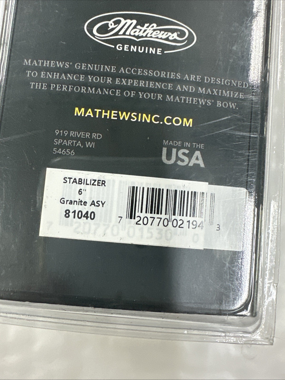 Mathews Flatline Bow Stabilizer- 6” Flat Line - Granite Finish - Item 4201