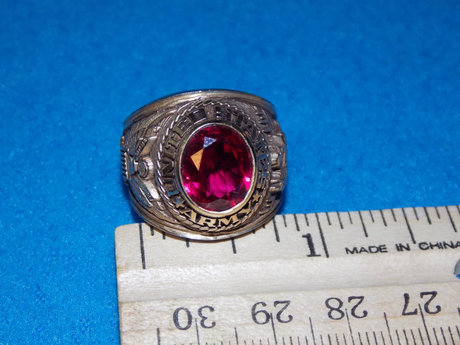 VINTAGE - U.S. Army CALVERY MEN'S RED Stone Ring Size 7 - NOS - ALPHA BRAND