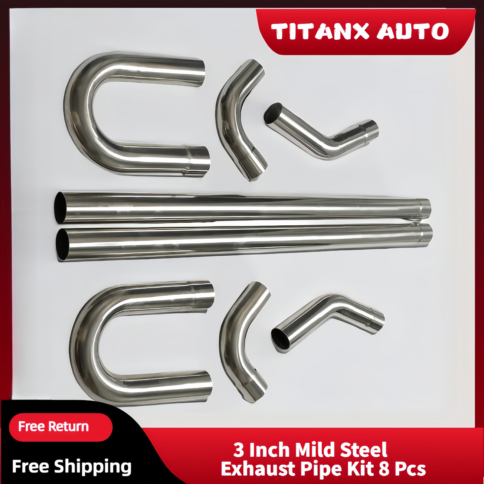 8PCS Universal 3" Inch Custom Exhaust Tube Mandrel Bend Pipe Straight U-Bend Kit