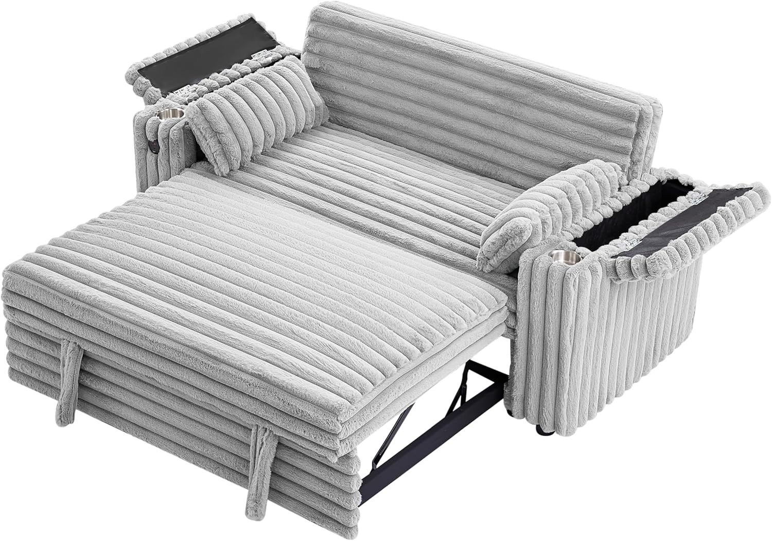 3-in-1 Convertible Sofa Bed with USB, Adjustable Backrest & Cup Holder