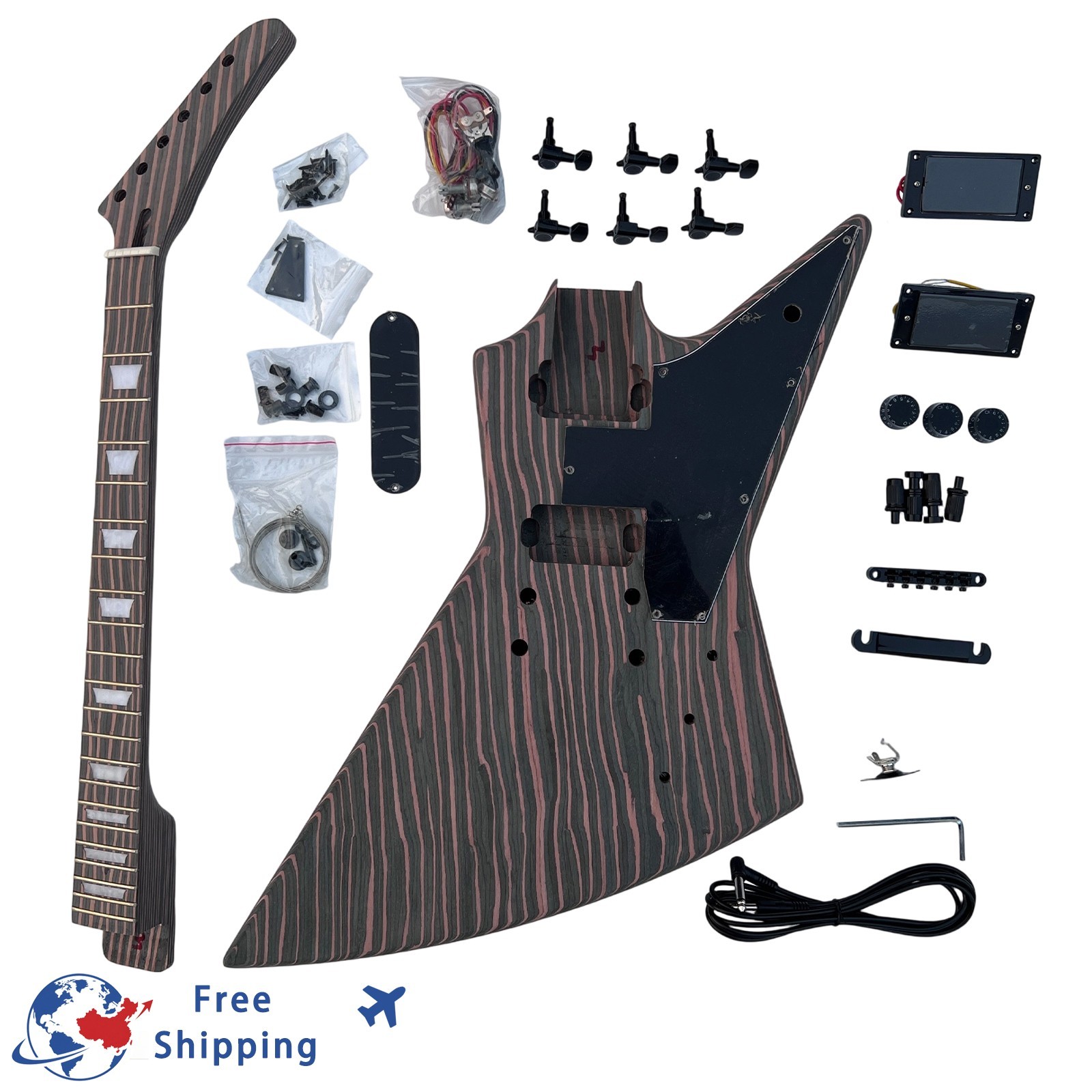 Humbucker DIY Electric Guitar Kits Bone Nuts Zebrawood Set Neck Free Ship