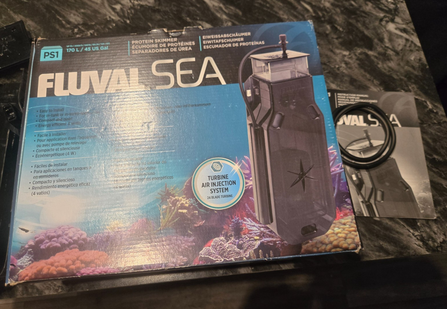 Used Fluval Sea Protein Skimmer PS1 Reef Coral Fish Tank Aquarium Up To 45 Gal