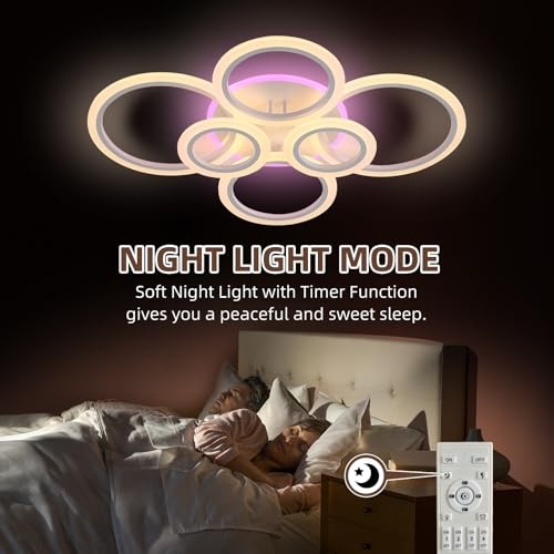 Modern LED Ceiling Light,70W Flush Mount Ceiling 6 Ring-dimmable-70w-White
