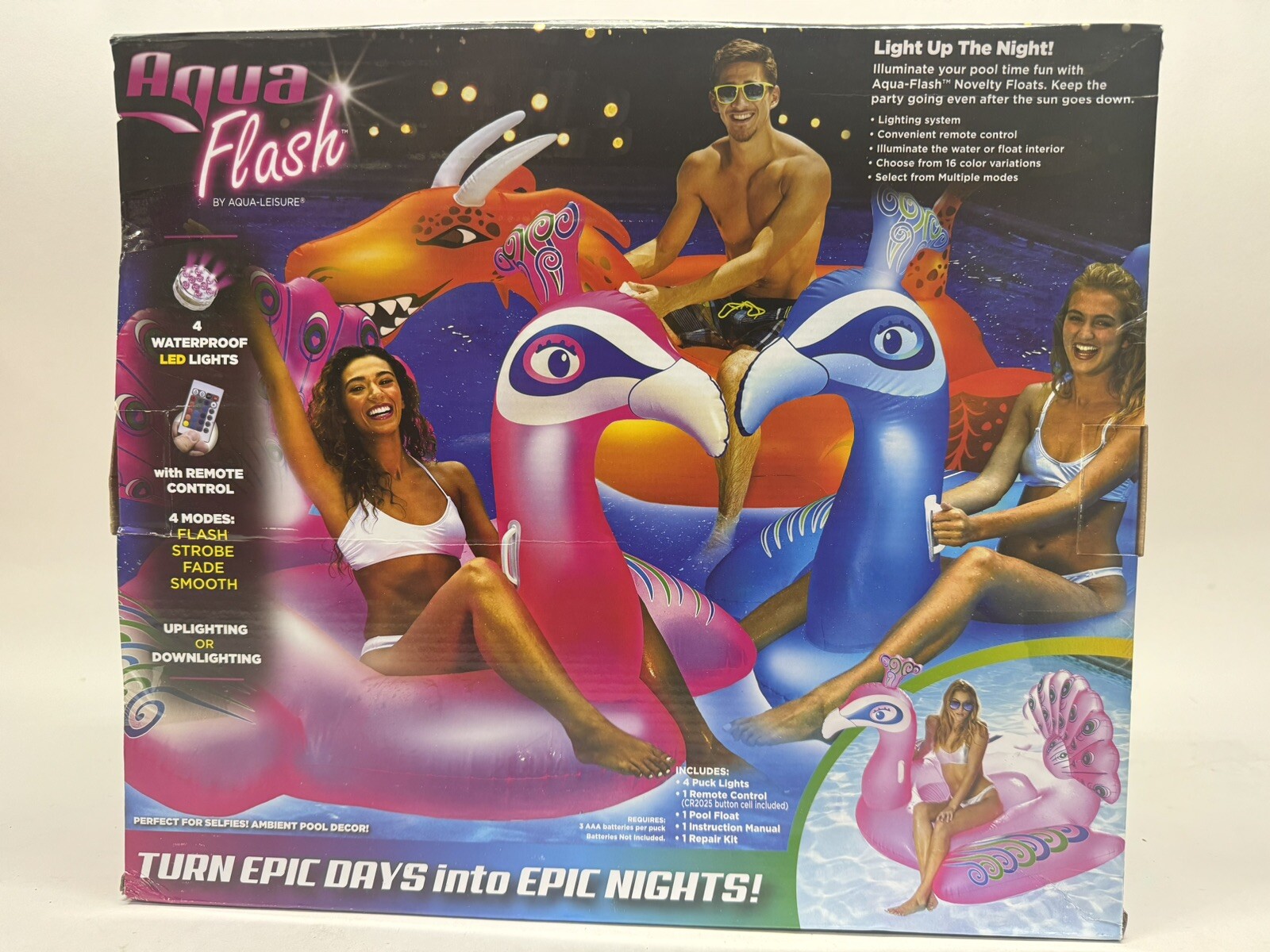 GIANT 6 FOOT PEACOCK Inflatable POOL Float Raft Remote Control LED Illumination