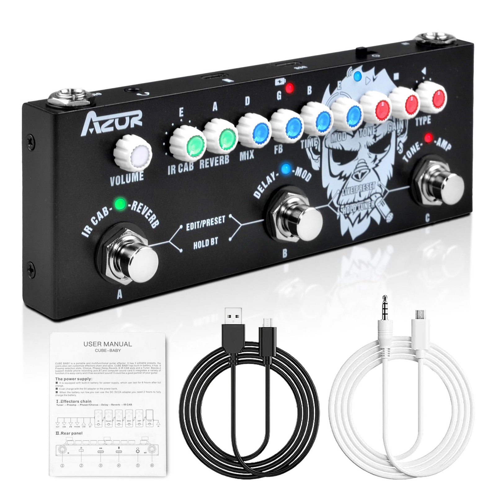 Multi Effects Guitar Pedal with 3 Preset,8 IR Cab 9 AMP Models, Reverb Delay ...