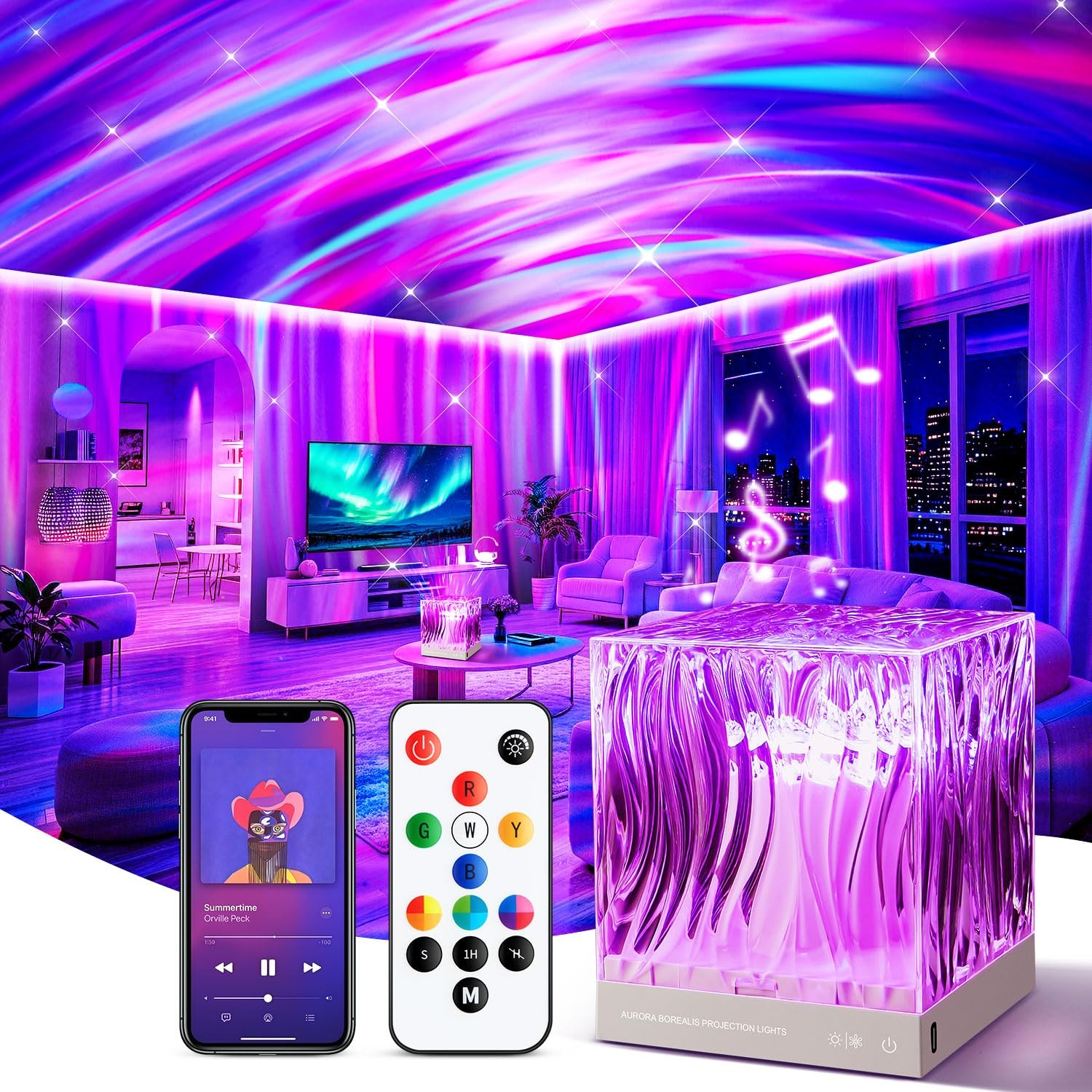 Northern Lights Projector White Noise Sound Machine for Sleep, 18-Color 15 Wh...