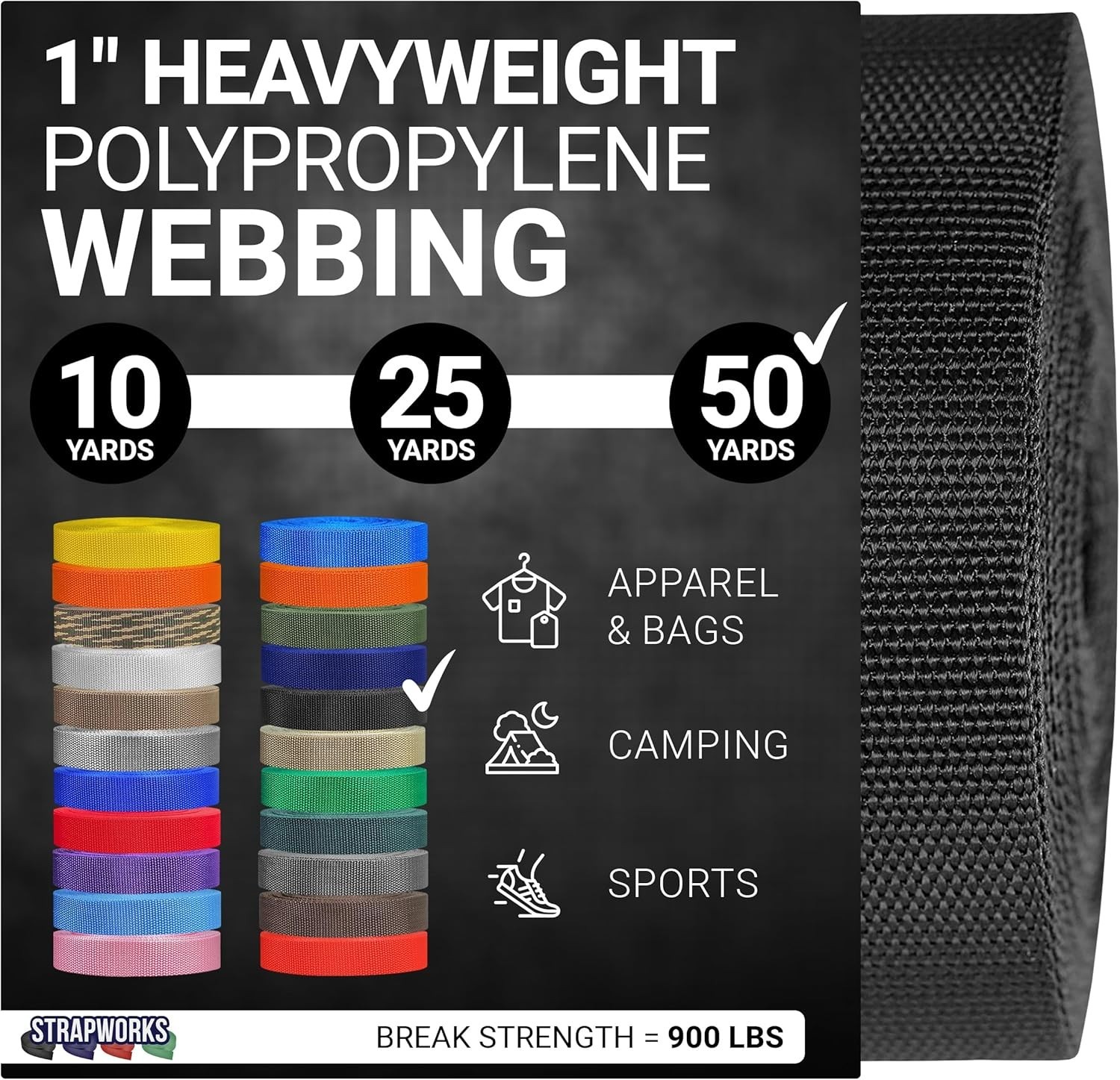 Durable 1" Heavy Duty Polypropylene Webbing - 900 lb Strength for Crafts