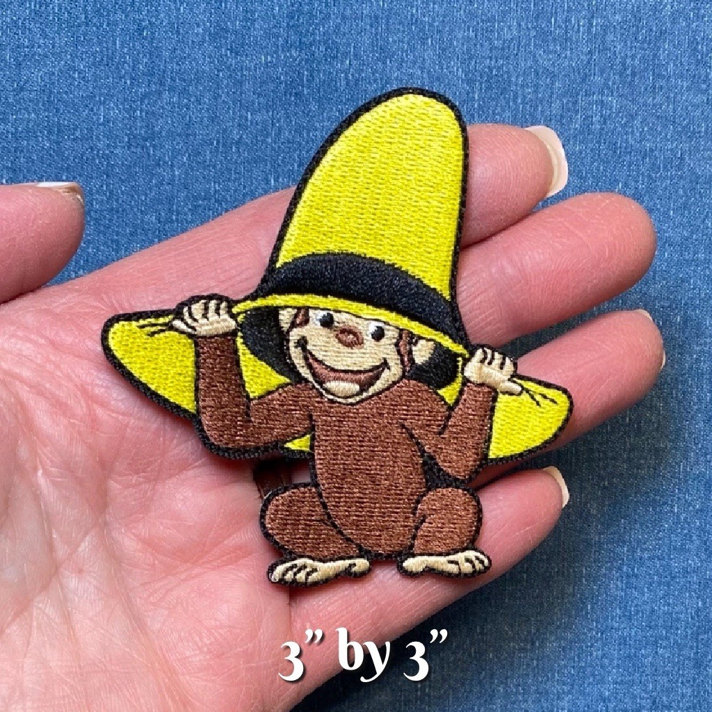 Curious George Embroidered Iron on Patch, Monkey in Yellow Hat, 3" X 3"