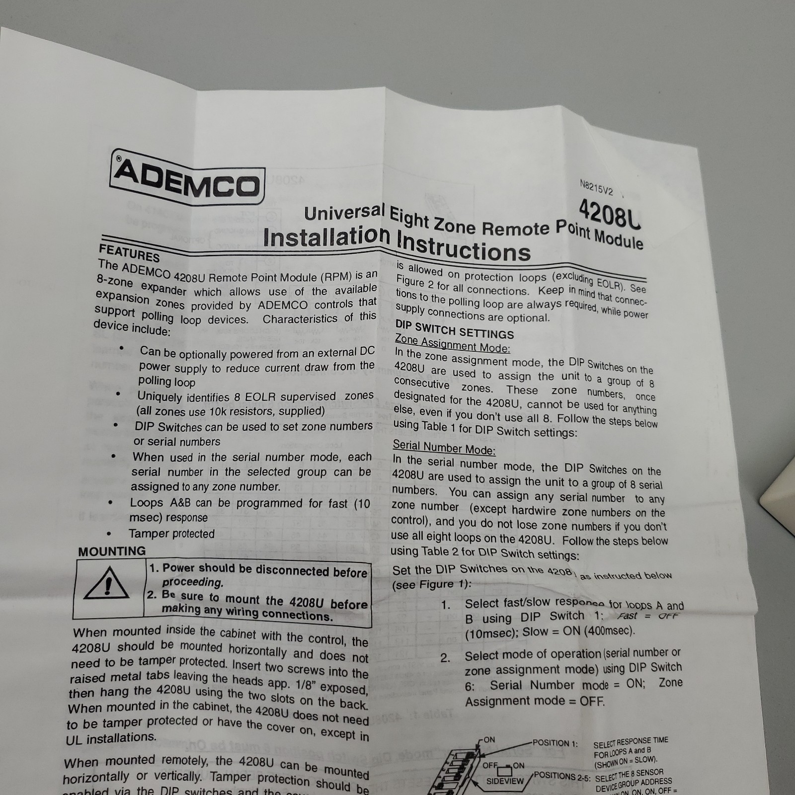 ADEMCO 4208U 8 Zone Remote Point Module, Dip Switch or Serial Number