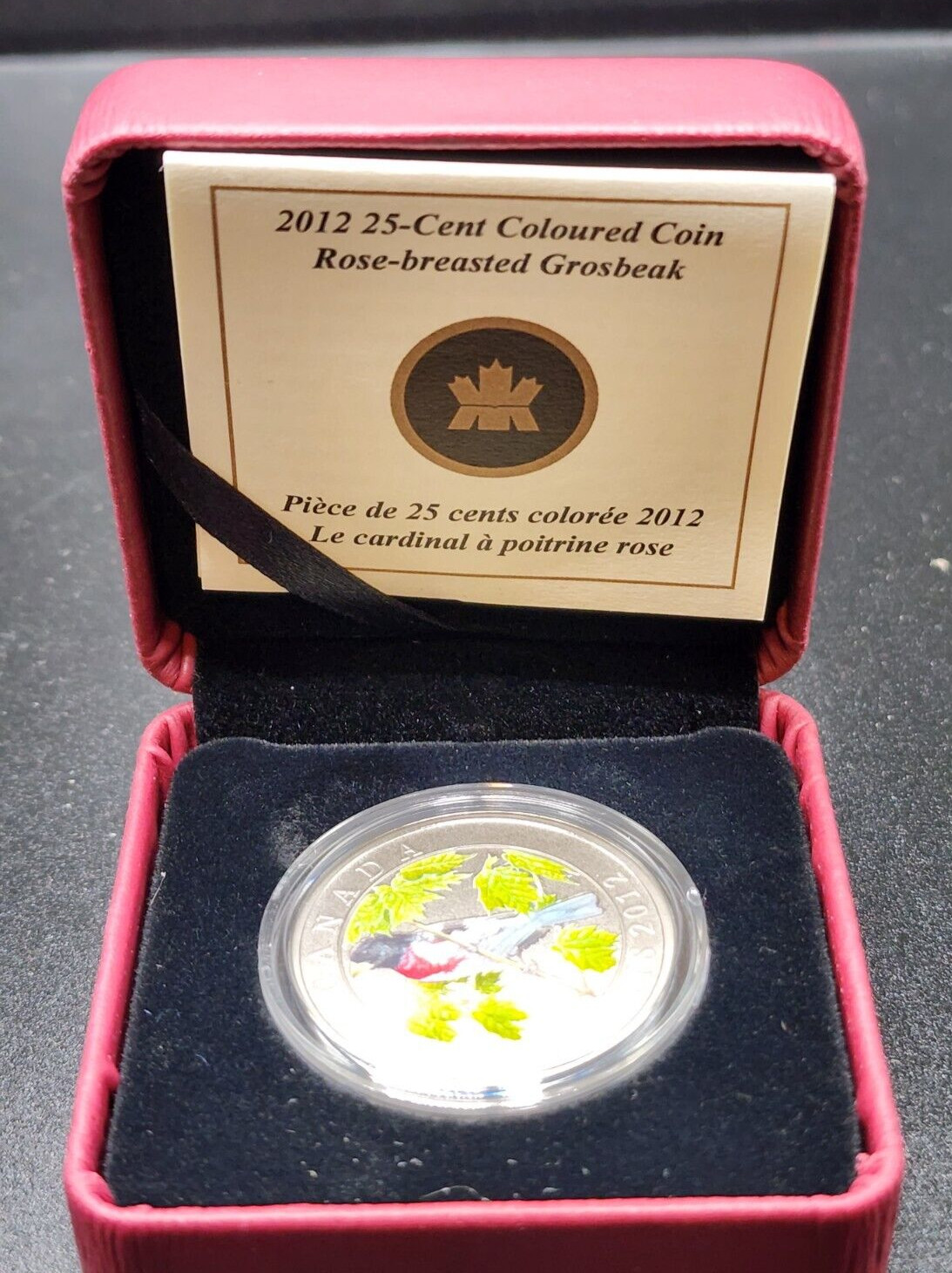 2012 Canada 25 Cents Rose-Breasted Grosbeak Coloured Coin - # 26500
