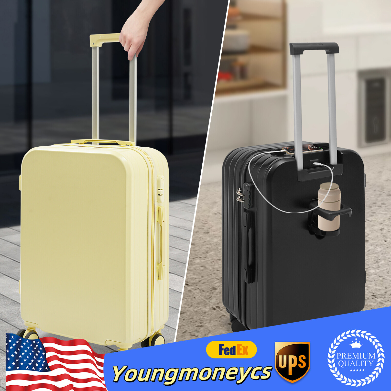 40*25*61cm 24" Modern Freestanding Travel Luggage Suitcase With Cup Holder NEW