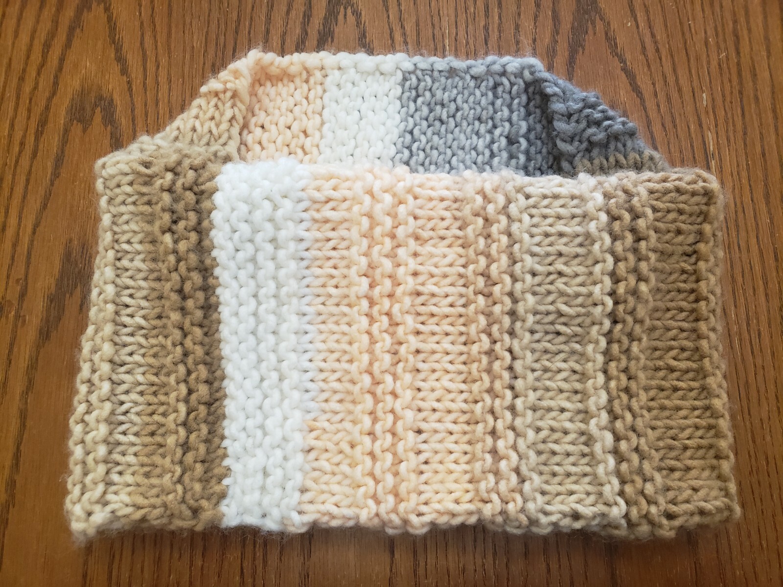 Handknitted acrylic beige-white-gray thick soft infinity loop scarf-gift idea