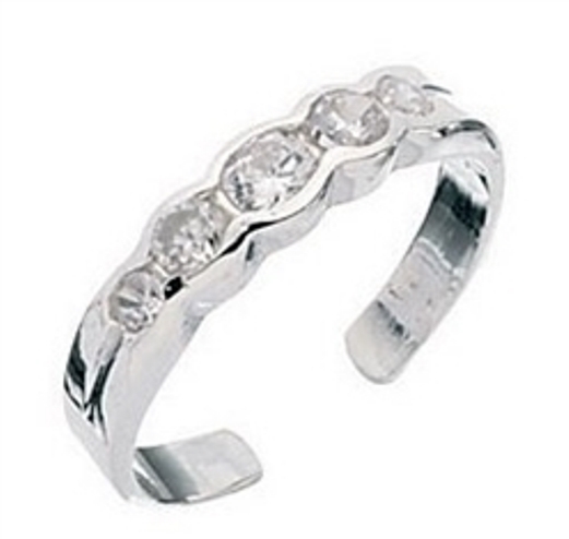 Elements 925 Sterling Silver Ladies Cubic Zirconia Half Eternity Style Toe Ring